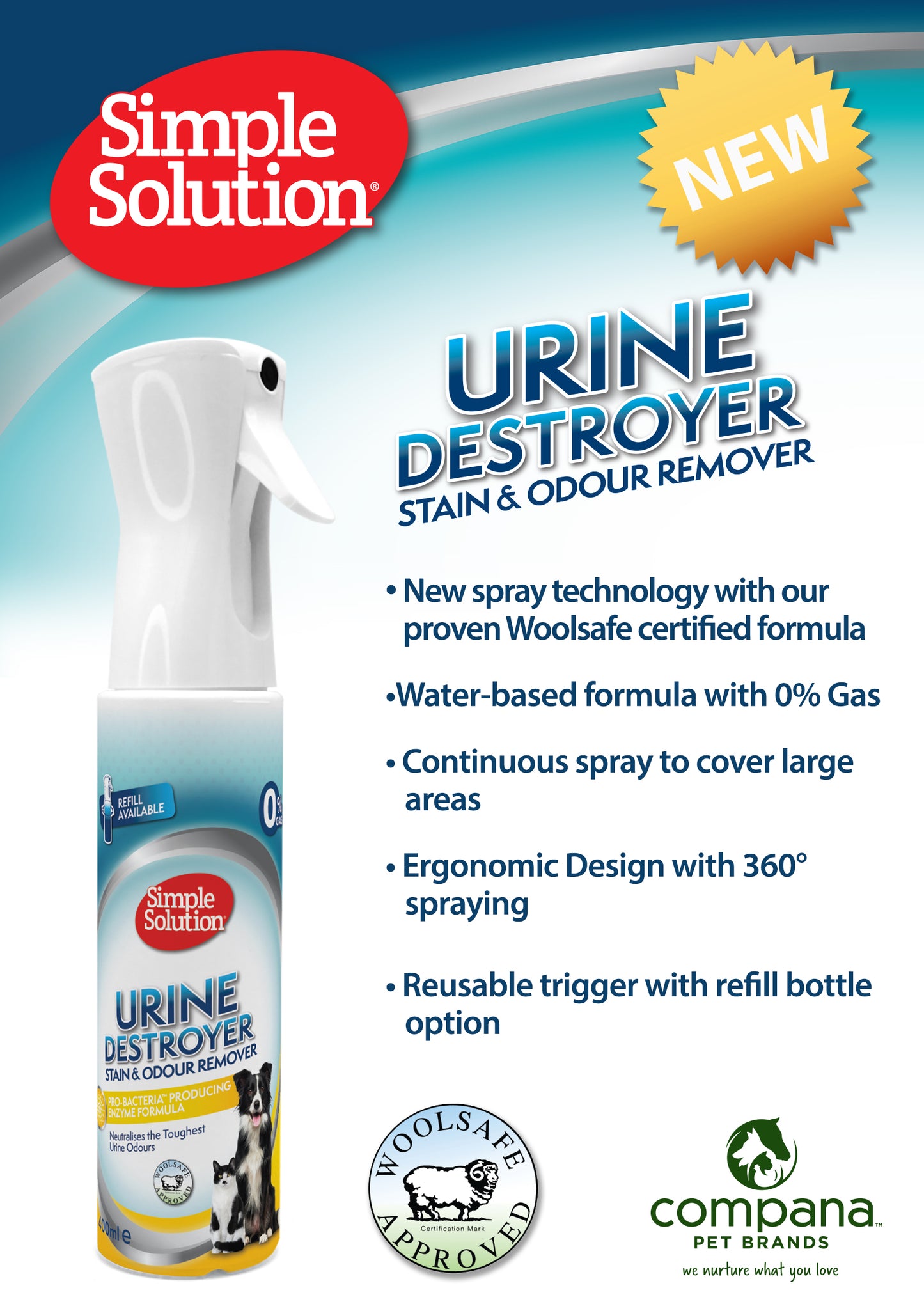 UUS! SIMPLE SOLUTION Simple Solution Urine Destroyer uriiniplekkide ja -lõhnade eemaldamiseks, 400ml