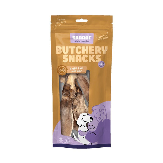 Braaaf Butchery triušio ausys su kailiu, 80 g