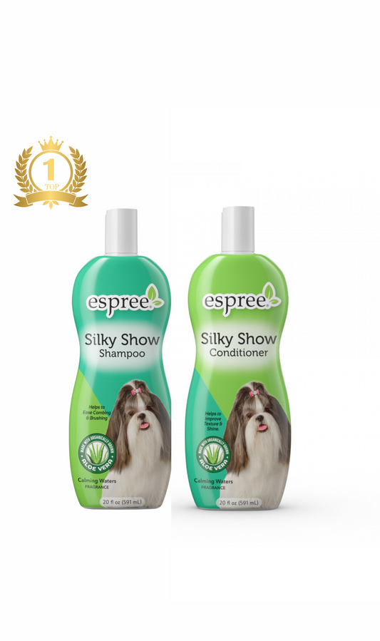 POPULIARIAUSIAS! Espree Silky Show šampūnas ir kondicionierius su šilko proteinais švelniam kailiui 2x355ml