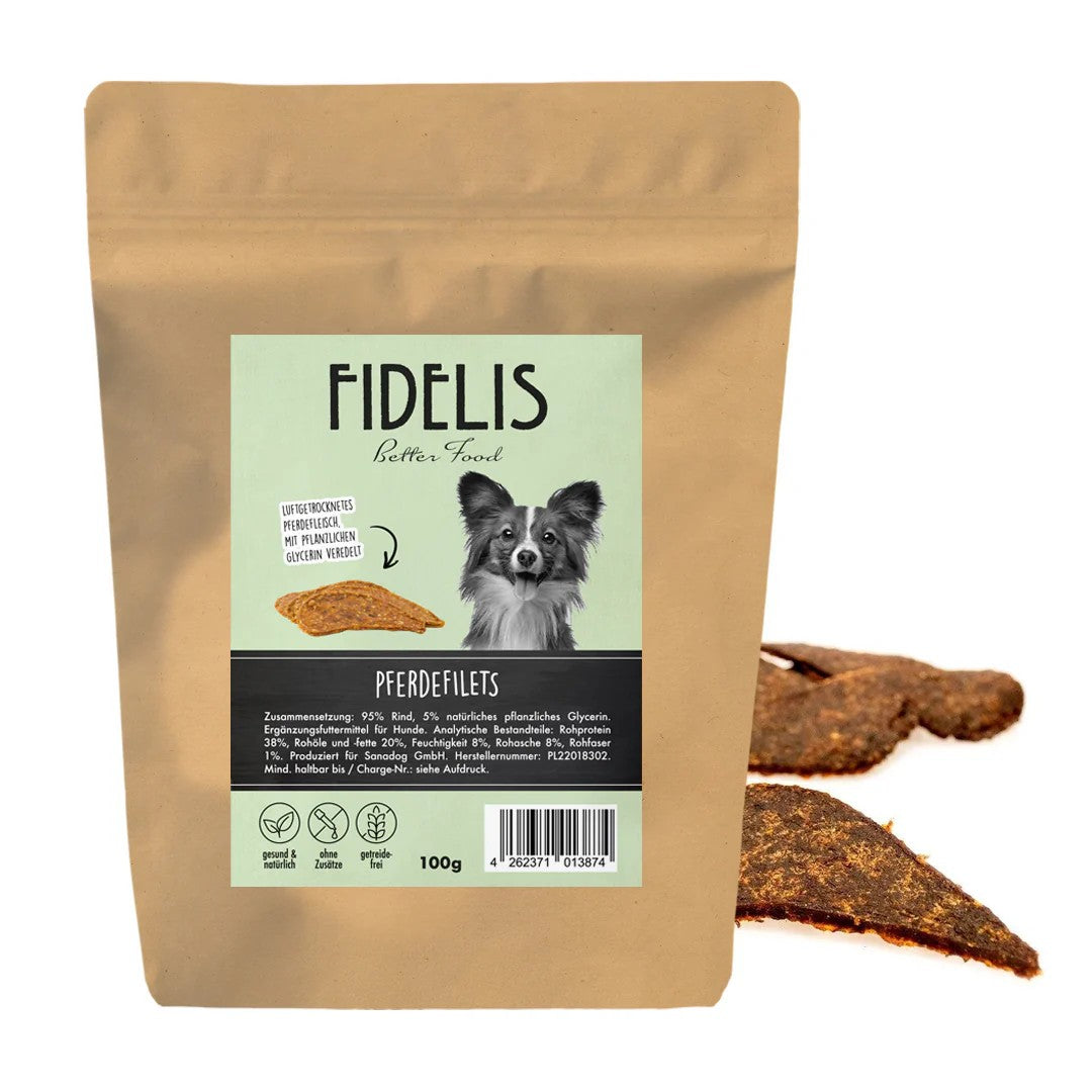 FIDELIS Apvalūs paplotėliai šunims su arkliena, 100 g.